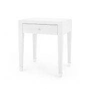 Claudette 1-Drawer Side Table, White and Nickel