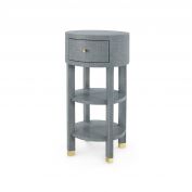 Claudette 1-Drawer Round Side Table, Washed Winter Gray