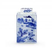 Peony Square Jar, Blue and White