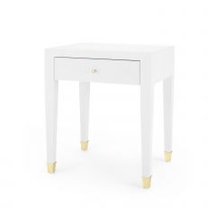 Claudette 1-Drawer Side Table, White and Brass