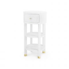 Claudette 1-Drawer Round Side Table, White and Brass
