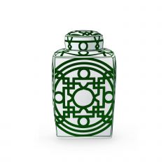Jasper Square Jar, Green & White